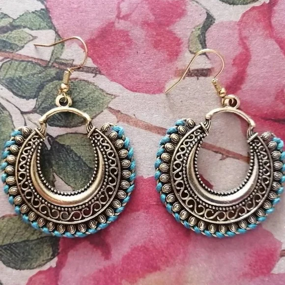 Sphere Carved Metal Statement Earrings Bohemian Vibe - Picture 7 of 13